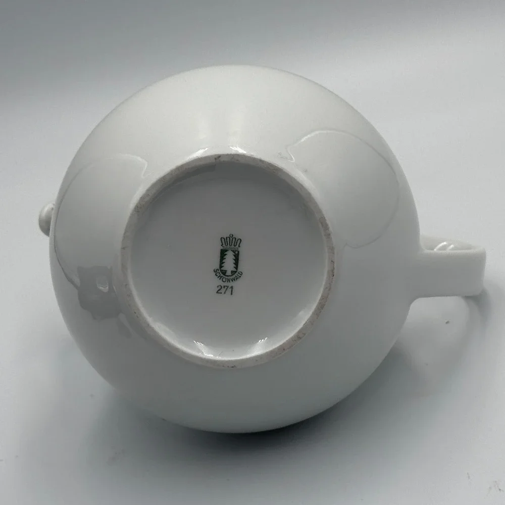 Vintage Schonwald Mid‎ Century Modern White Porcelain Teapot Germany Gray Red